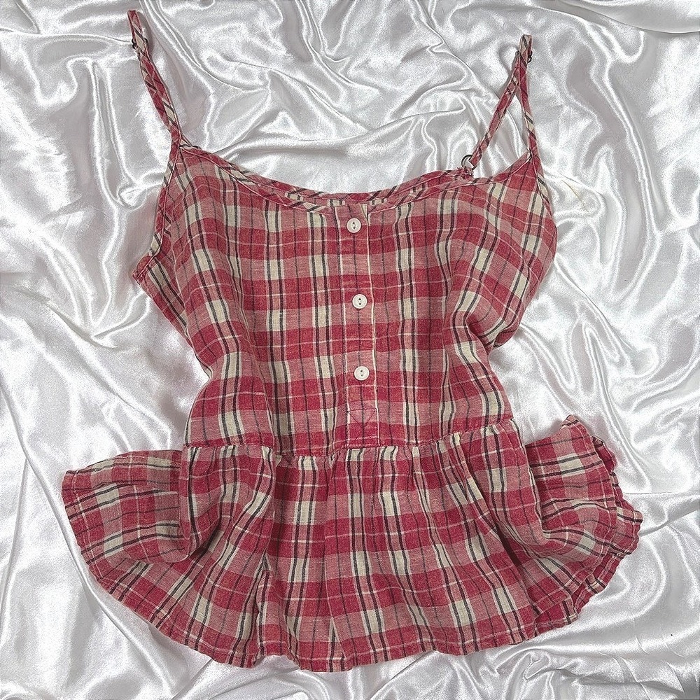 y2k Current Elliott Cami Red Plaid Peplum Babydoll Tank Top 0 - Picture 1 of 5